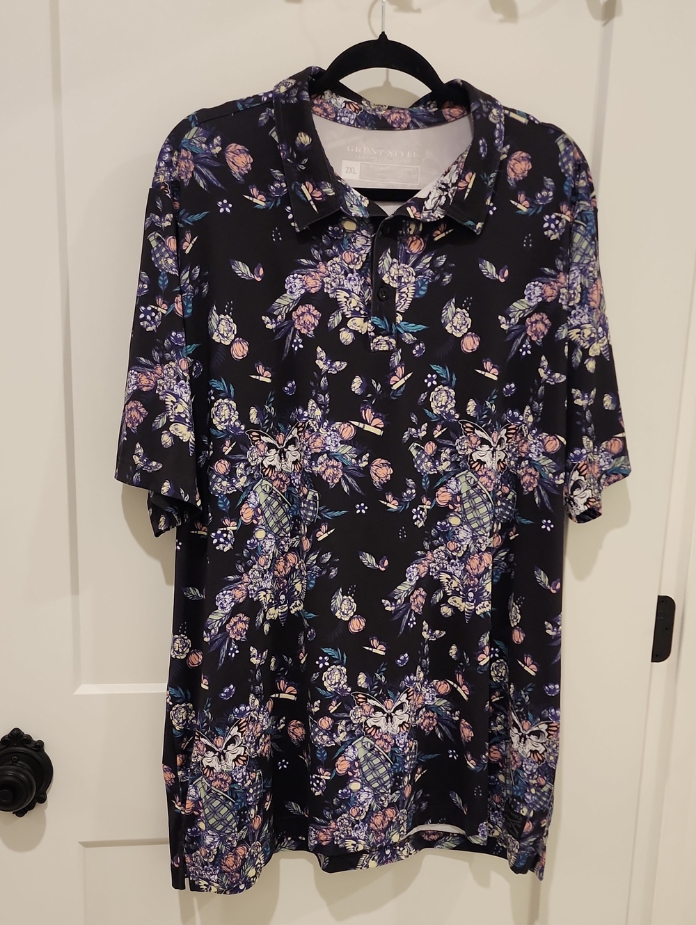 Grunt Style Black Polo with Pastel Floral Print